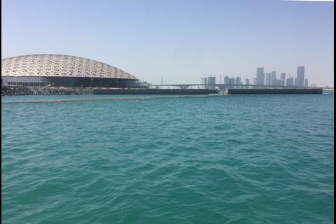 Ecobarrier curtains were used during the reintroduction of water around the Abu Dhabi Louvre. Photo: Ecocoast